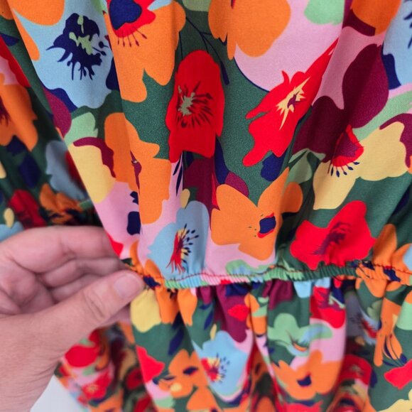 Shein Curve Vibrant Multi-Color Floral Midi Ruffled Tie Front Dress 4xl - Picture 5 of 11